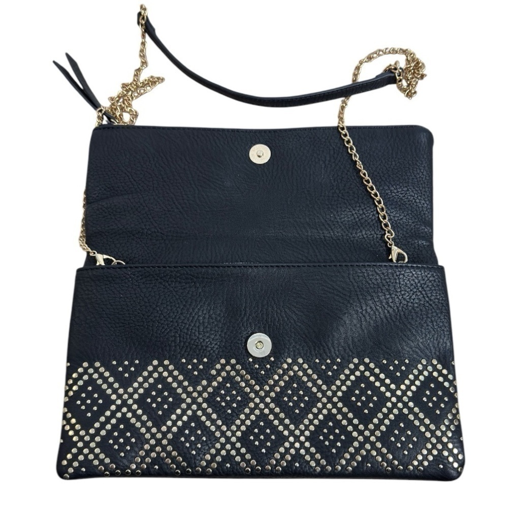 Madison West Stud Accent Fold-Over Clutch Crossbody Black with Gold Hardware - Picture 4 of 7
